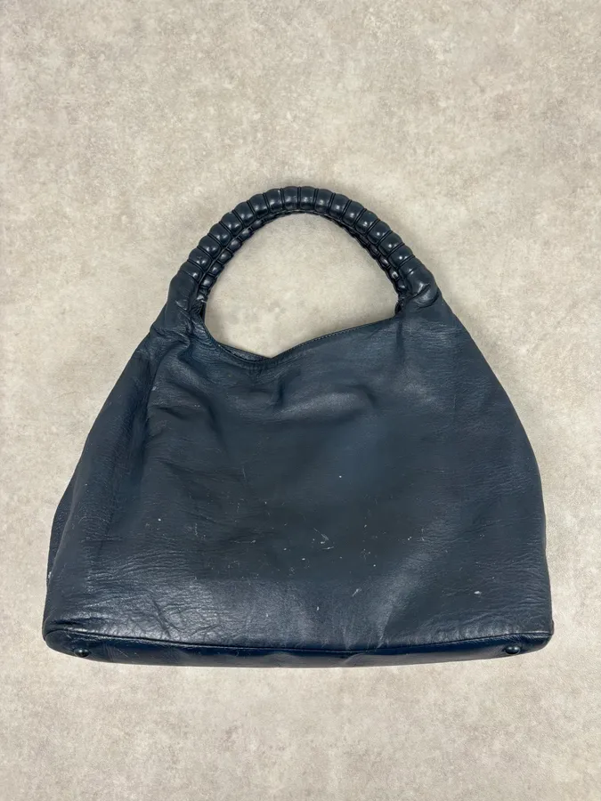 Jil Sander Navy Leather Hobo Bag with Wrapped Handle - Image 5