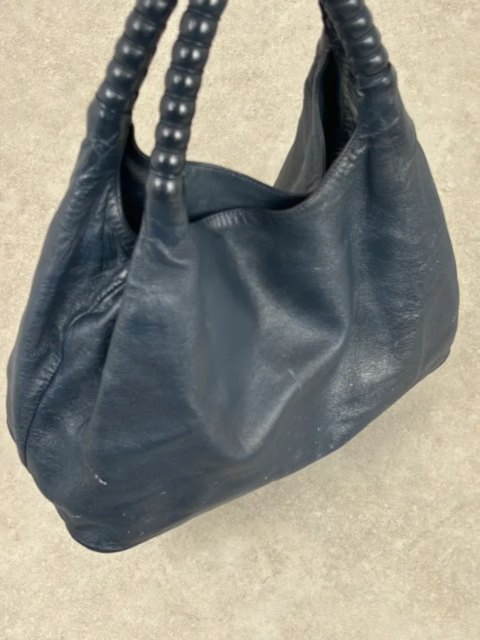 Jil Sander Navy Leather Hobo Bag with Wrapped Handle - Image 8