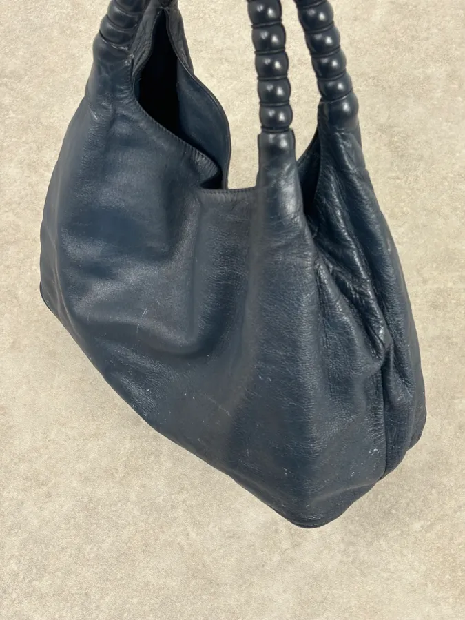 Jil Sander Navy Leather Hobo Bag with Wrapped Handle - Image 9