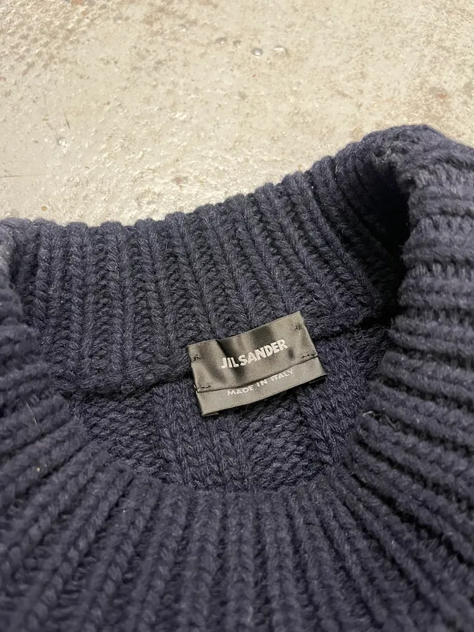 Jil Sander Navy Wool Irregular Sweater - Image 8
