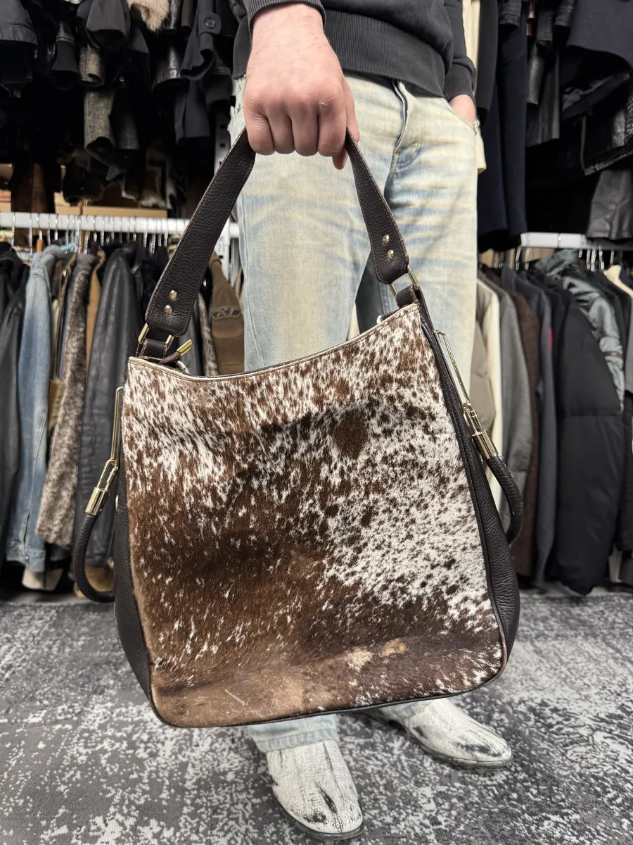 Jil Sander Pony Hair Brown Cow Print Handle Bag - Image 2