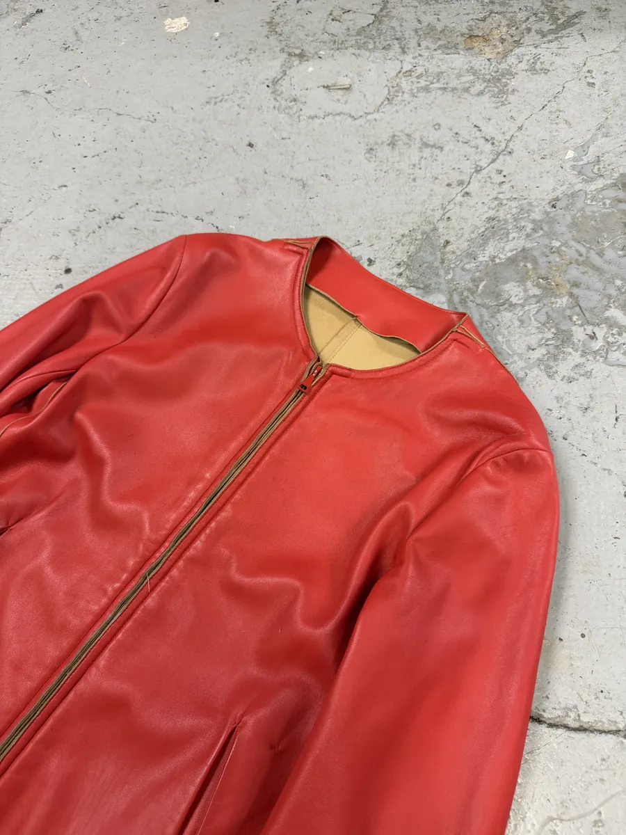 Jil Sander Red Premium Biker Leather Jacket - Image 12