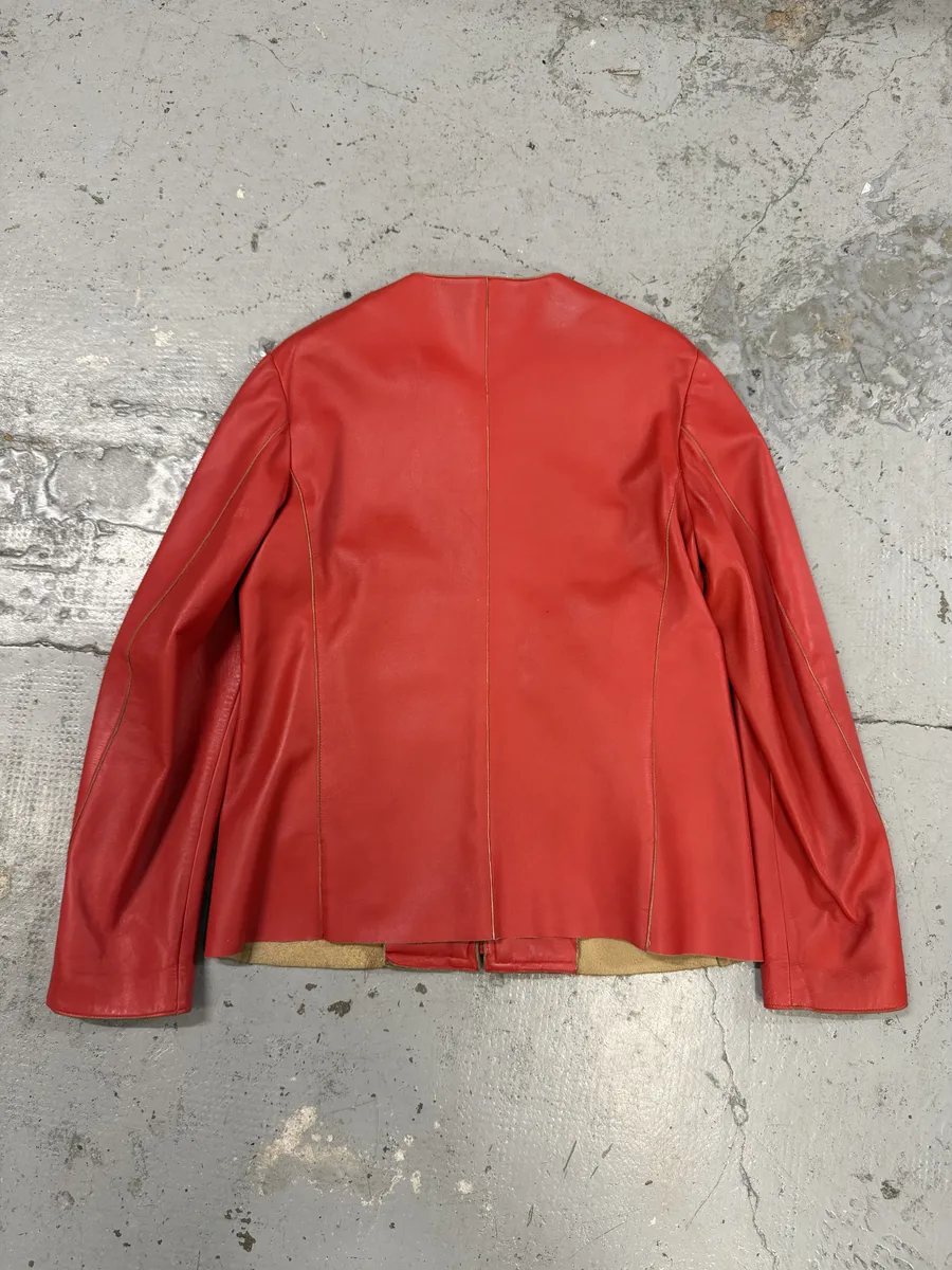 Jil Sander Red Premium Biker Leather Jacket - Image 2