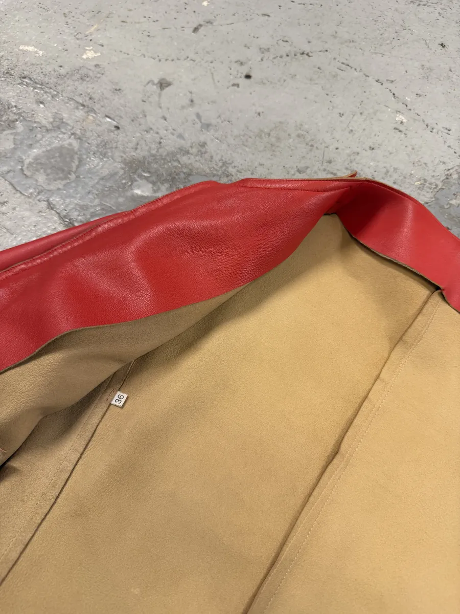 Jil Sander Red Premium Biker Leather Jacket - Image 7
