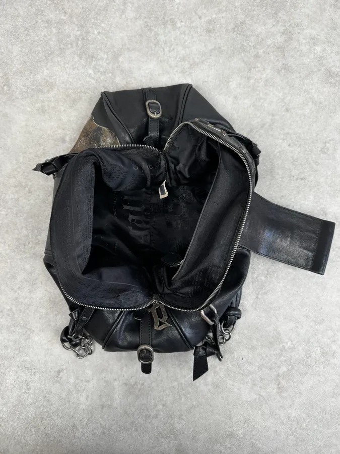 John Galliano Black Distressed Paper Leather Shoulder Bag - Image 13