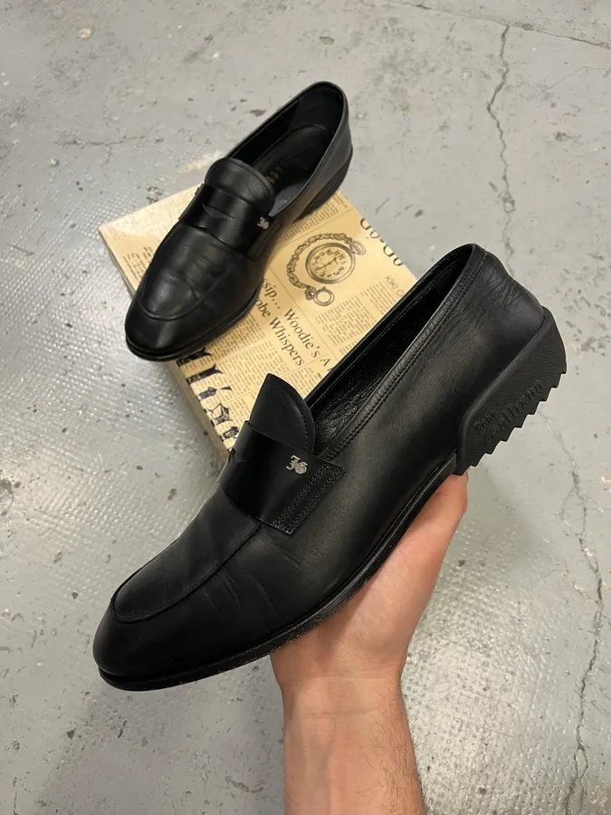 John Galliano Ornament Black Leather Loafers