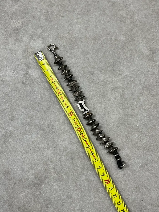 John Galliano Silver Leather Studded Bracelet - Image 8