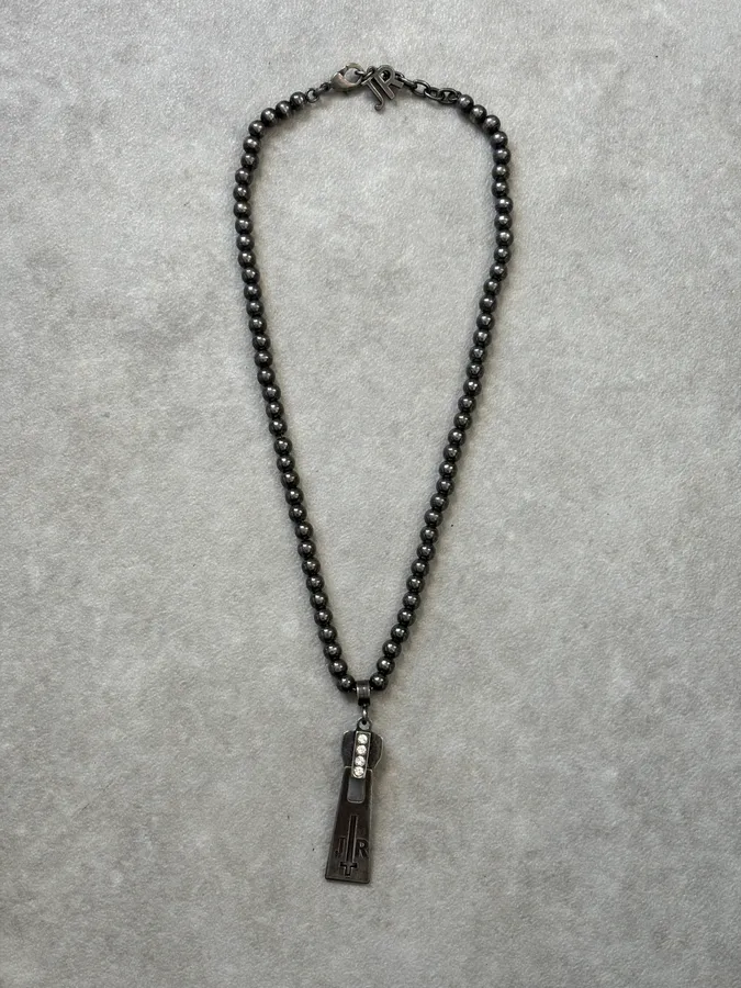 John Richmond Dark Grey Metal Zip Pendant Necklace