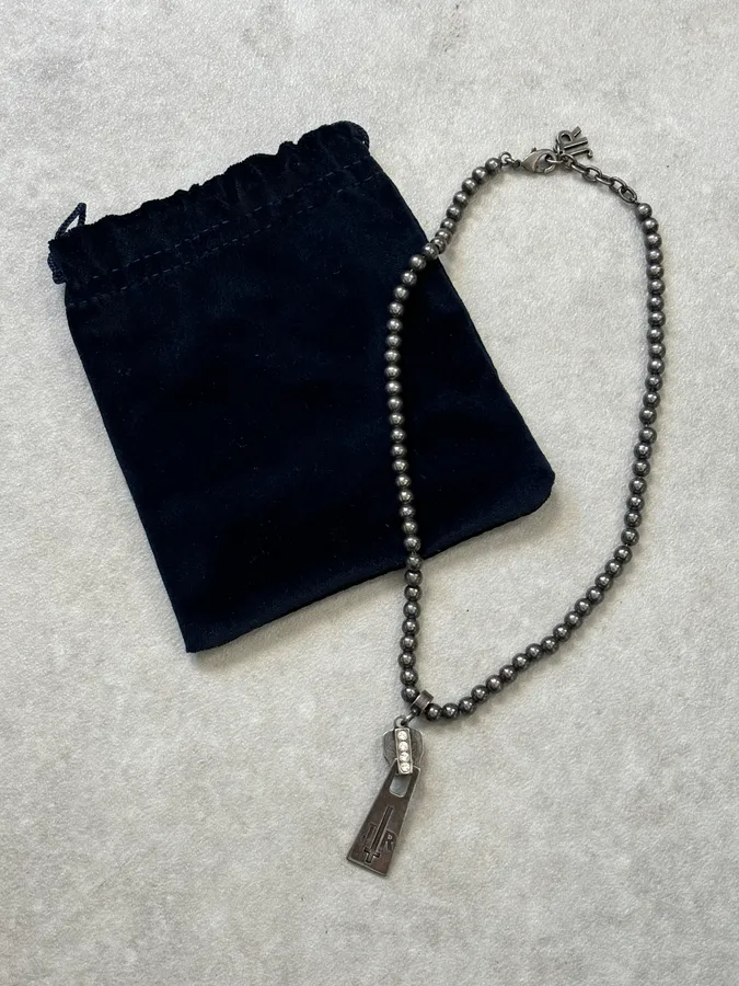 John Richmond Dark Grey Metal Zip Pendant Necklace - Image 2