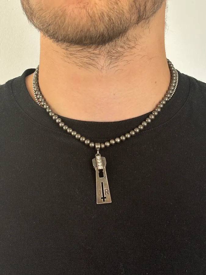 John Richmond Dark Grey Metal Zip Pendant Necklace - Image 3