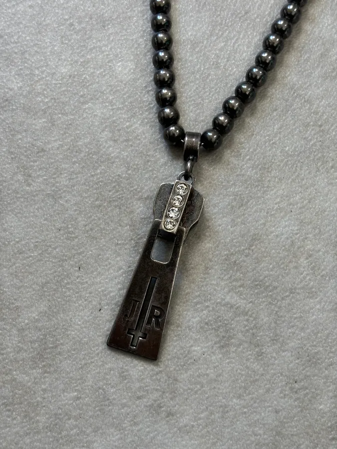 John Richmond Dark Grey Metal Zip Pendant Necklace - Image 4