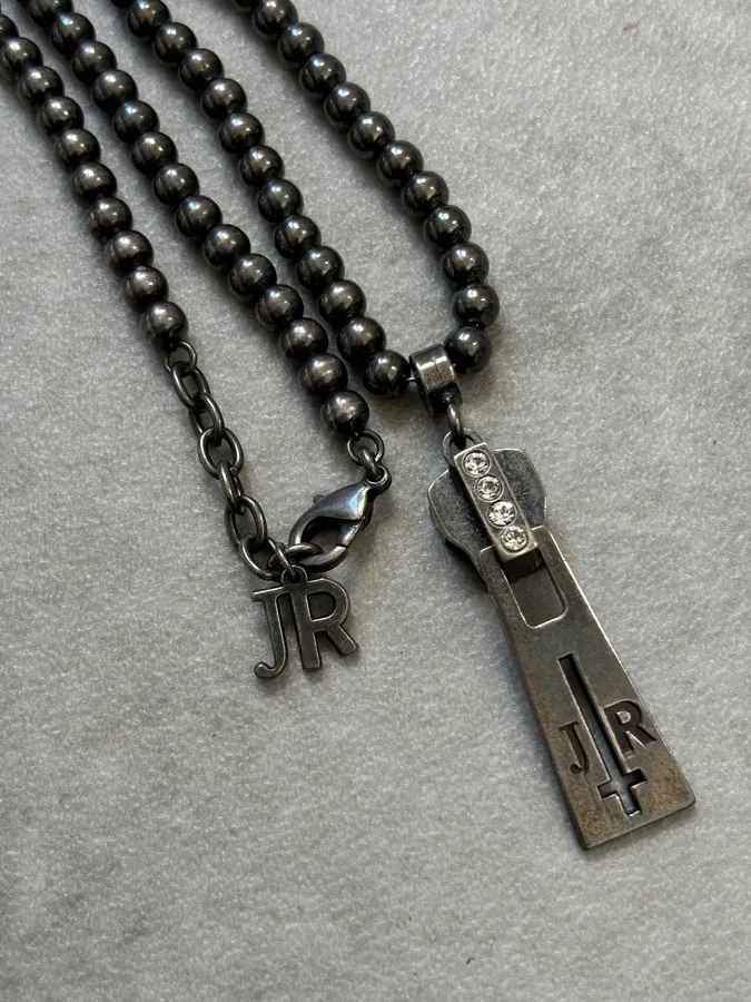 John Richmond Dark Grey Metal Zip Pendant Necklace - Image 7