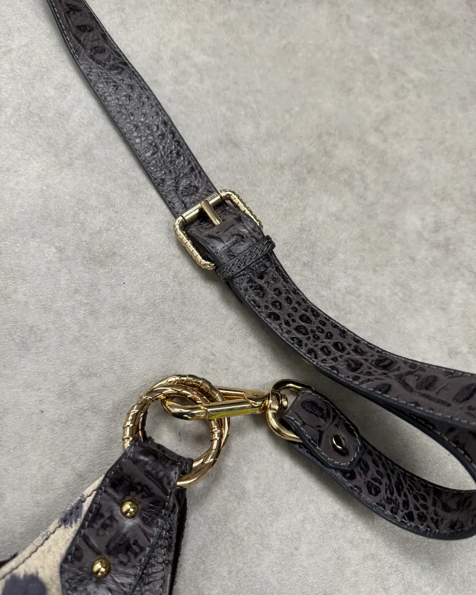 Just Cavalli Brown Suede Crocodile Effect Leather Leopard Shoulder Bag - Image 7