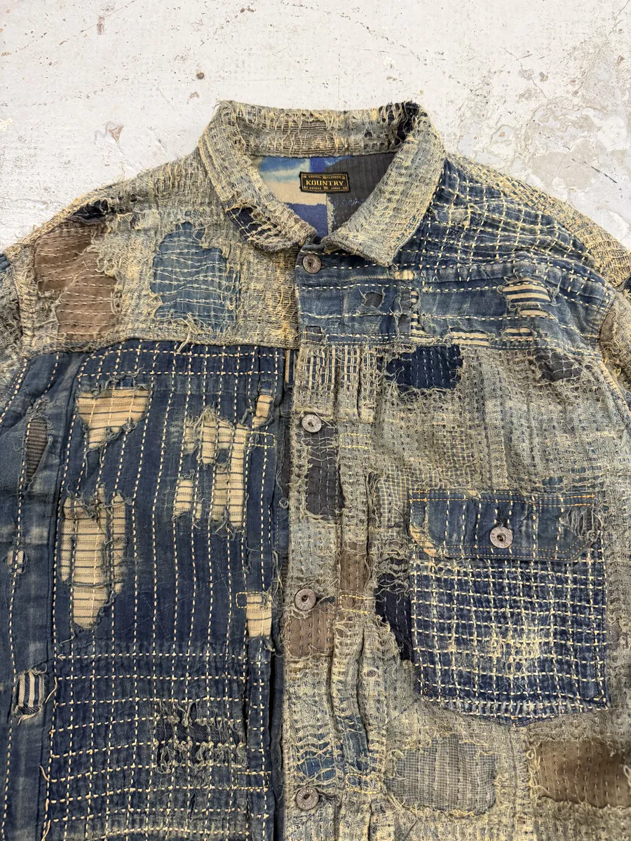 Kapital Japanese Boro Blue Distressed Denim Jacket - Image 10