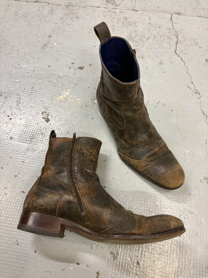Kenzo Brown Distressed Leather Chelsea Boots - Image 6