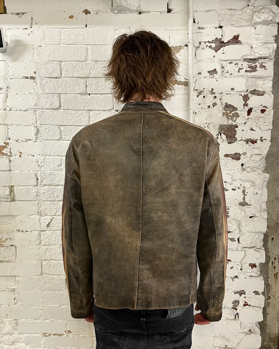 Kenzo Brown Eroded Racer Leather Jacket - Image 3