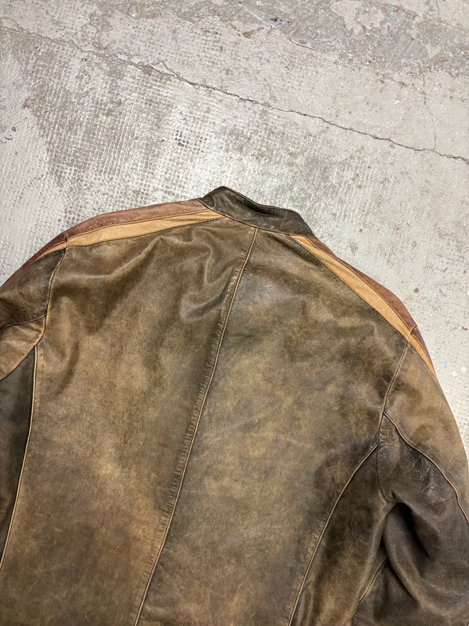 Kenzo Brown Eroded Racer Leather Jacket - Image 6