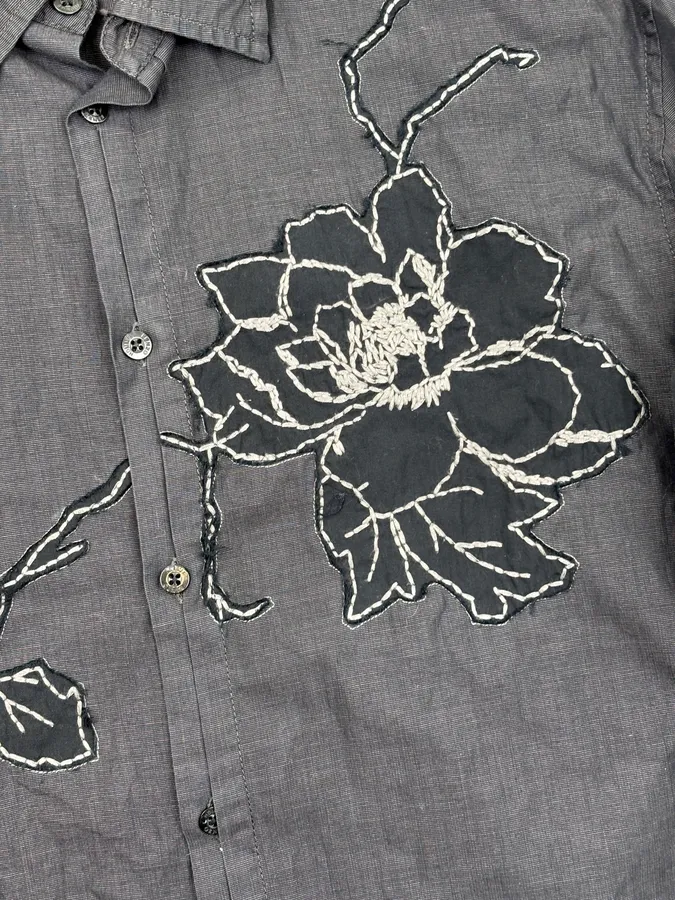 Kenzo Homme Black Embroidered Floral Shirt - Image 8