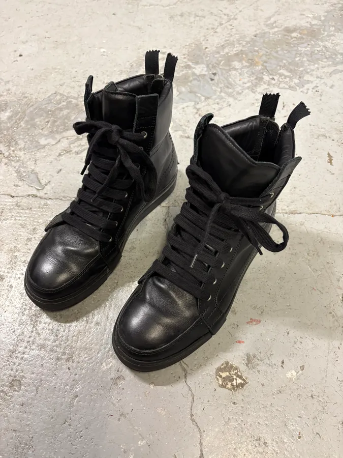 Kris Van Assche Black Leather Laced Backzip Sneakers - Image 3