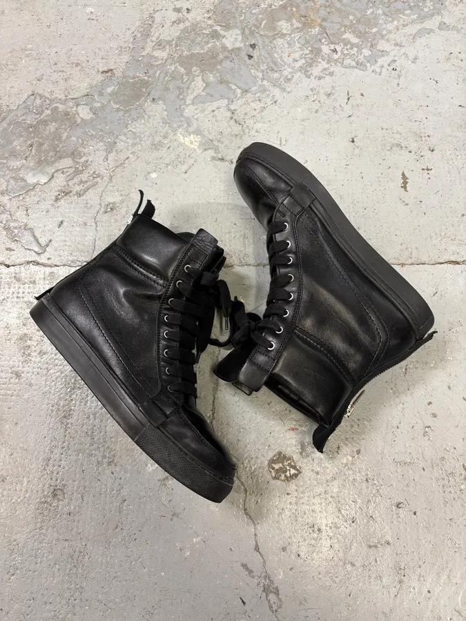 Kris Van Assche Black Leather Laced Backzip Sneakers - Image 6