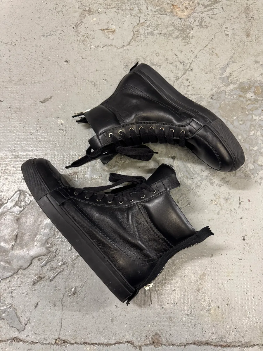 Kris Van Assche Black Leather Laced Backzip Sneakers - Image 3