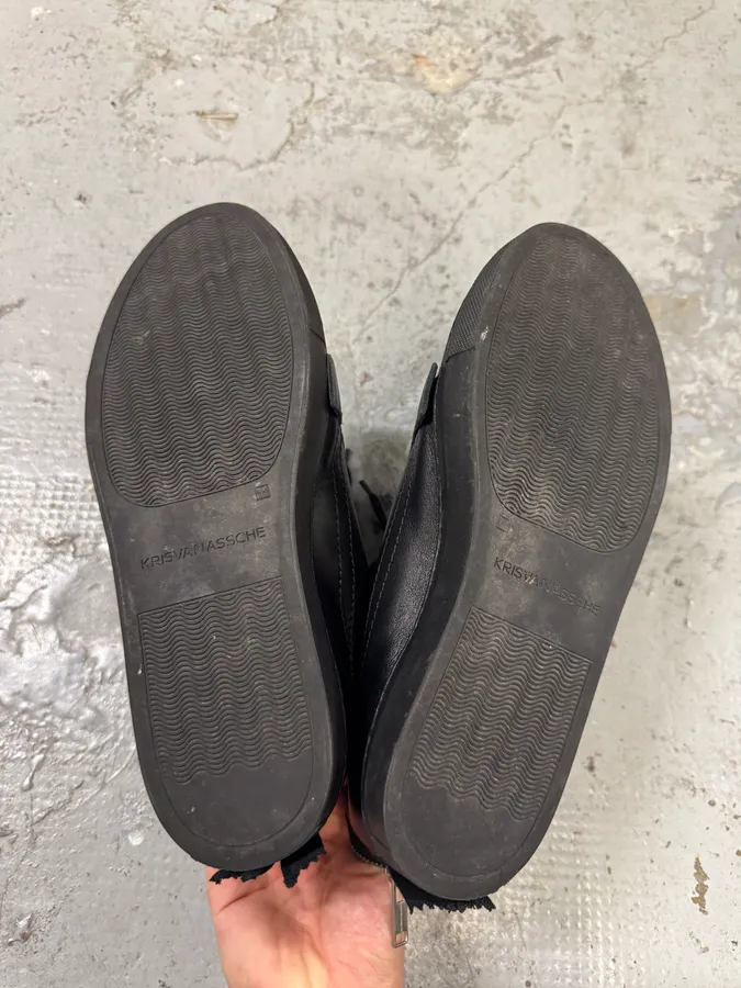 Kris Van Assche Black Leather Laced Backzip Sneakers - Image 9