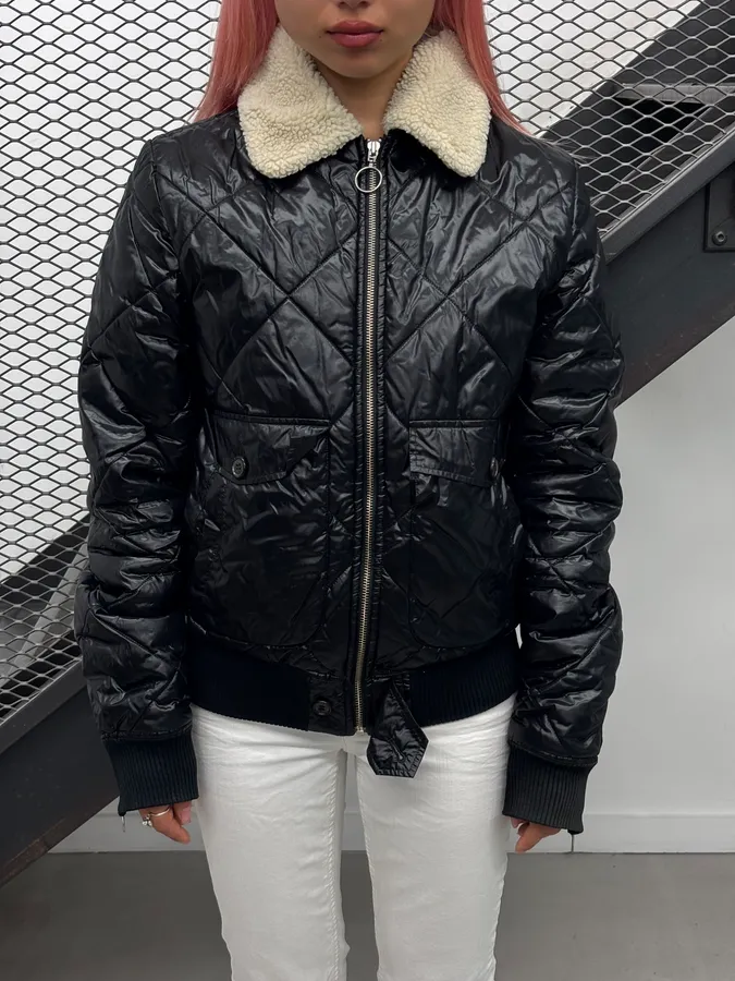 Kris Van Assche Black Shearling Collar Quilted Puffer Jacket - Image 5