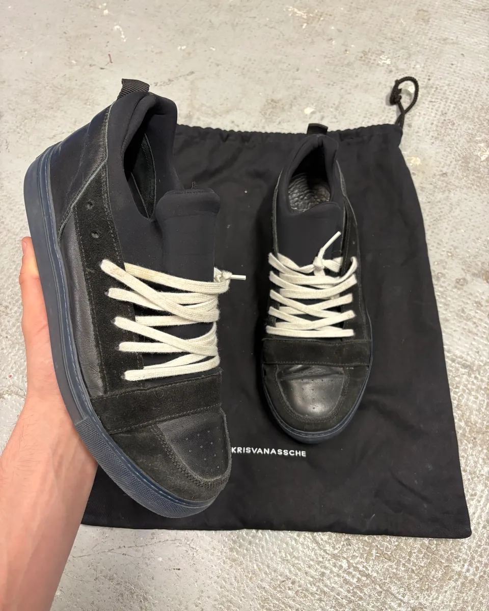 Kris Van Assche Black Suede Leather Laced Low Sneakers