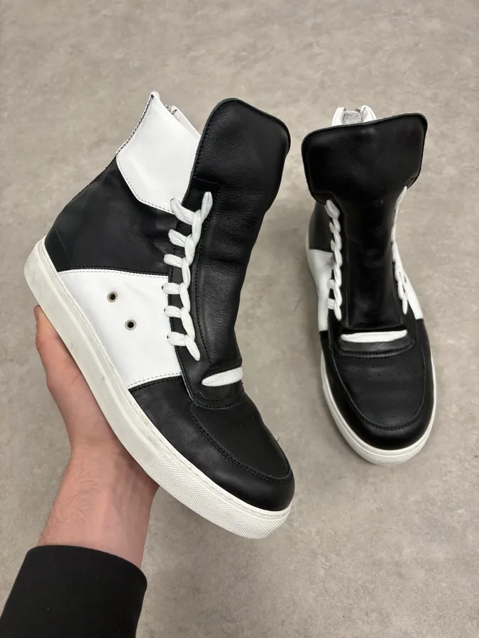 Kris Van Assche Black & White Leather High Megalaced Sneakers