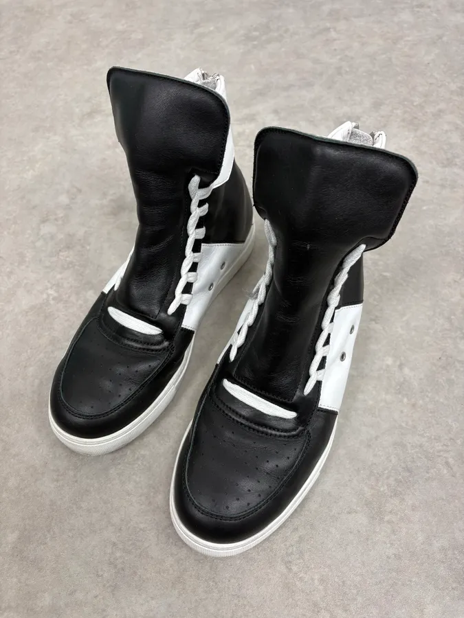 Kris Van Assche Black & White Leather High Megalaced Sneakers - Image 5