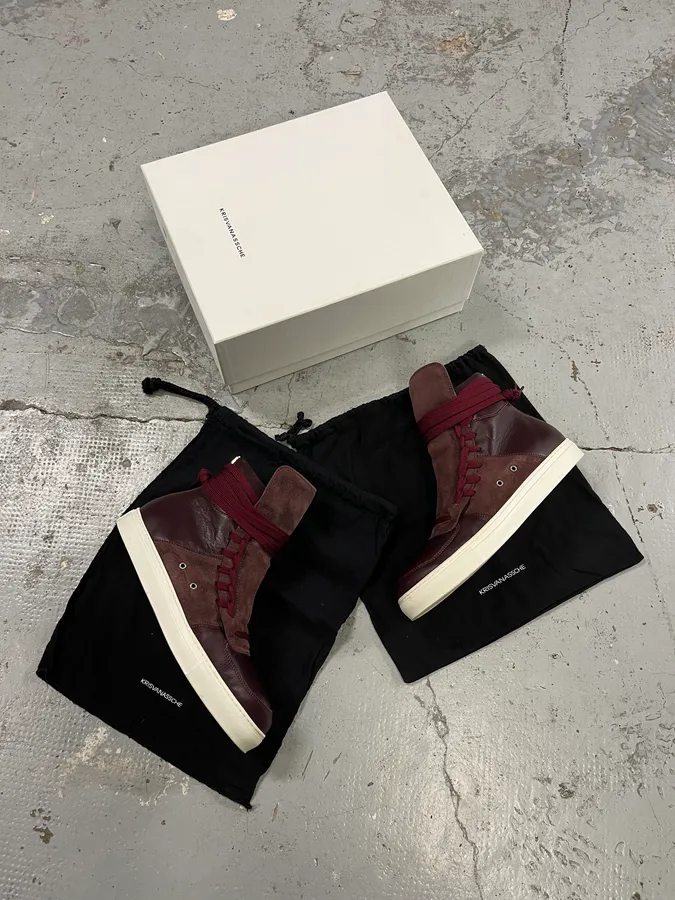 Kris Van Assche Leather & Suede Laced Burgundy Shoes - Image 2