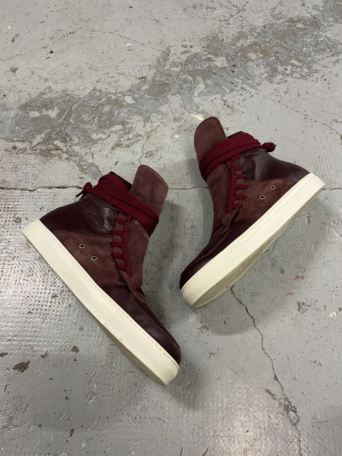 Kris Van Assche Leather & Suede Laced Burgundy Shoes - Image 3