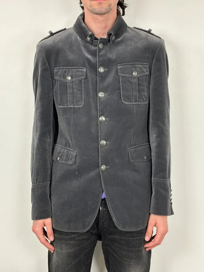 Lagerfeld Grey Cotton Officer Buttoned Blazer Jacket - Image 2