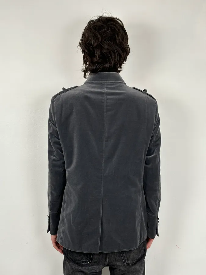 Lagerfeld Grey Cotton Officer Buttoned Blazer Jacket - Image 3