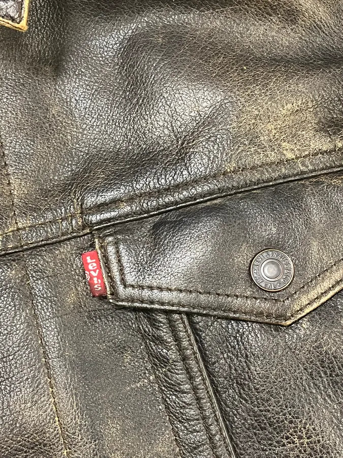 Levi’s Buffalo Brown Faded Leather Trucker Jacket - Image 9