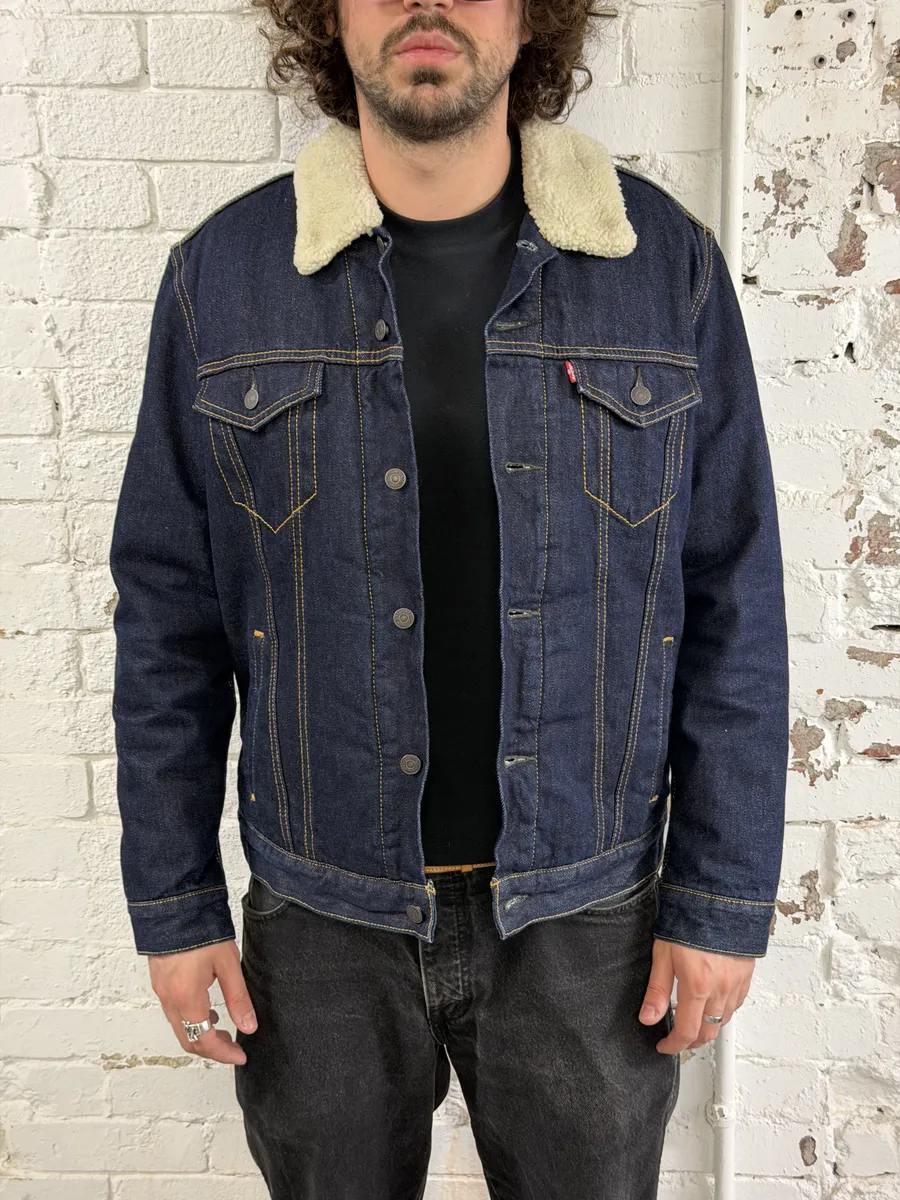 Levi’s Navy Brut Denim Shearling Jacket - Image 2