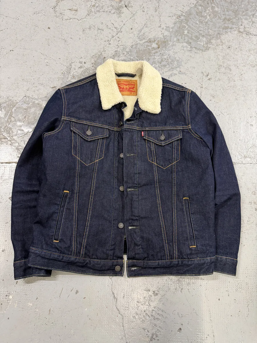 Levi’s Navy Brut Denim Shearling Jacket - Image 6
