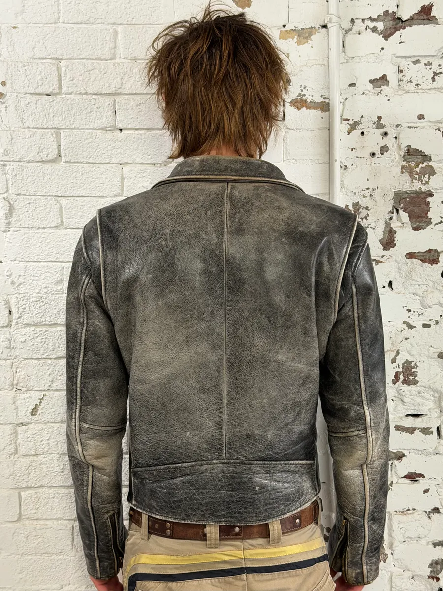 Levi’s Raw Aged Grey Leather Perfecto Jacket - Image 3