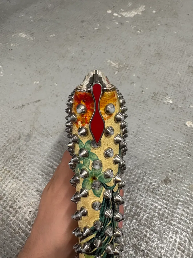 Louboutin Spiked Floral Yellow Leather Wallet - Image 5