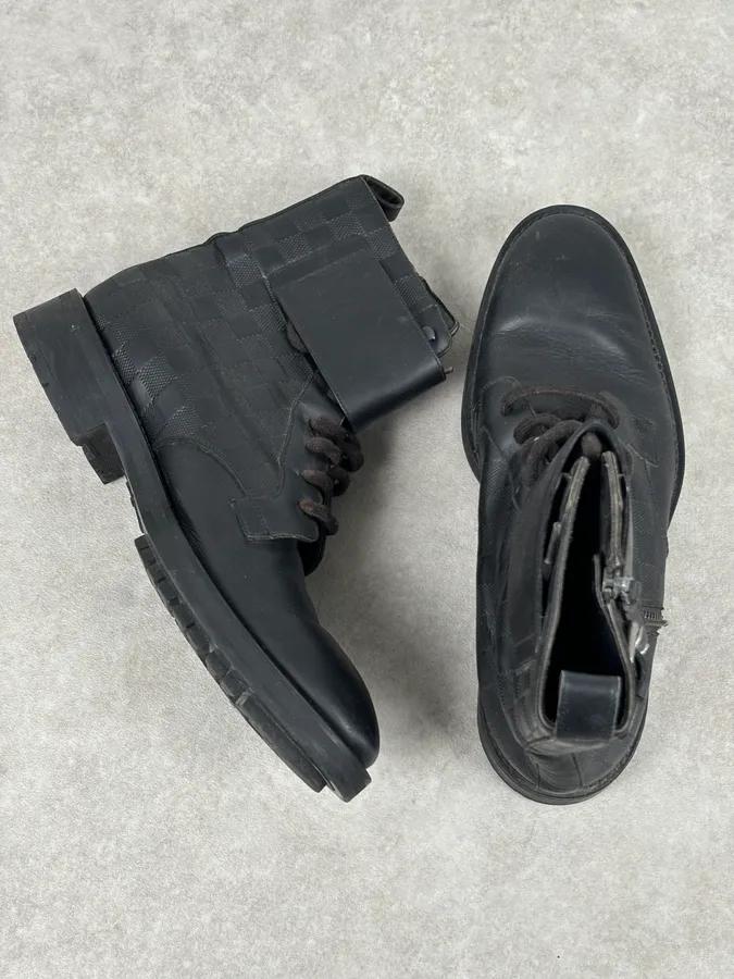 Louis Vuitton Black Leather Damier Lace-Up Boots - Image 8