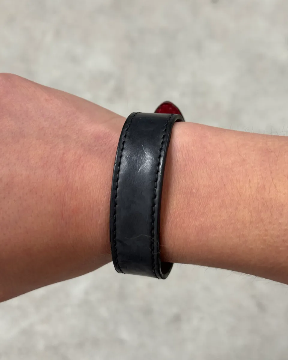 Louis Vuitton Black Leather Flower Monogram Bracelet - Image 3