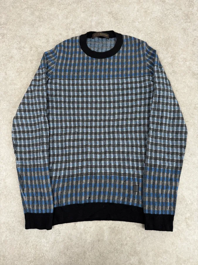 Louis Vuitton Blue Checkered Contemporary Sweater