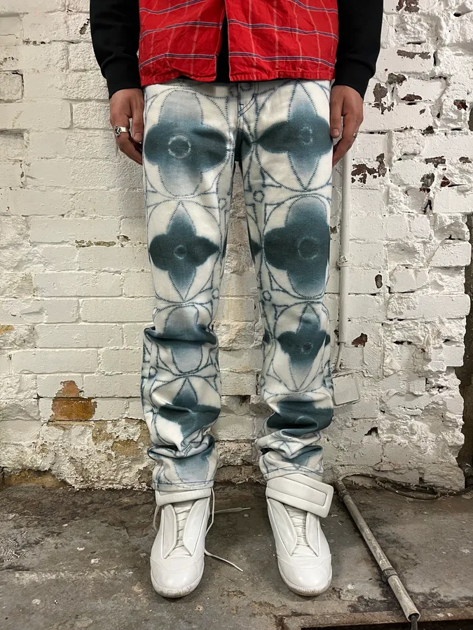 Louis Vuitton Blurred Logo Cream & Blue Pants - Image 2