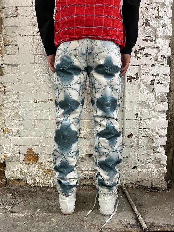Louis Vuitton Blurred Logo Cream & Blue Pants - Image 4
