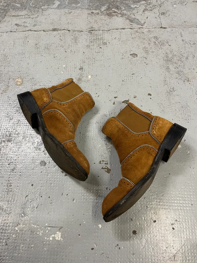 Louis Vuitton Camel Suede Multi Zip Leather Boots - Image 3