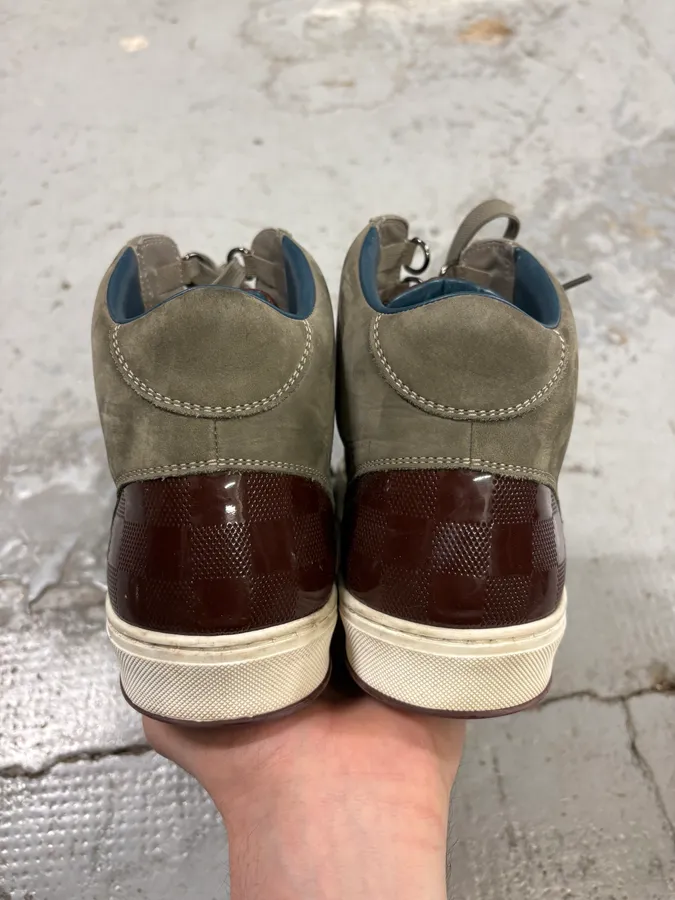 Louis Vuitton Grey Leather Damier High-Top Sneaker - Image 7