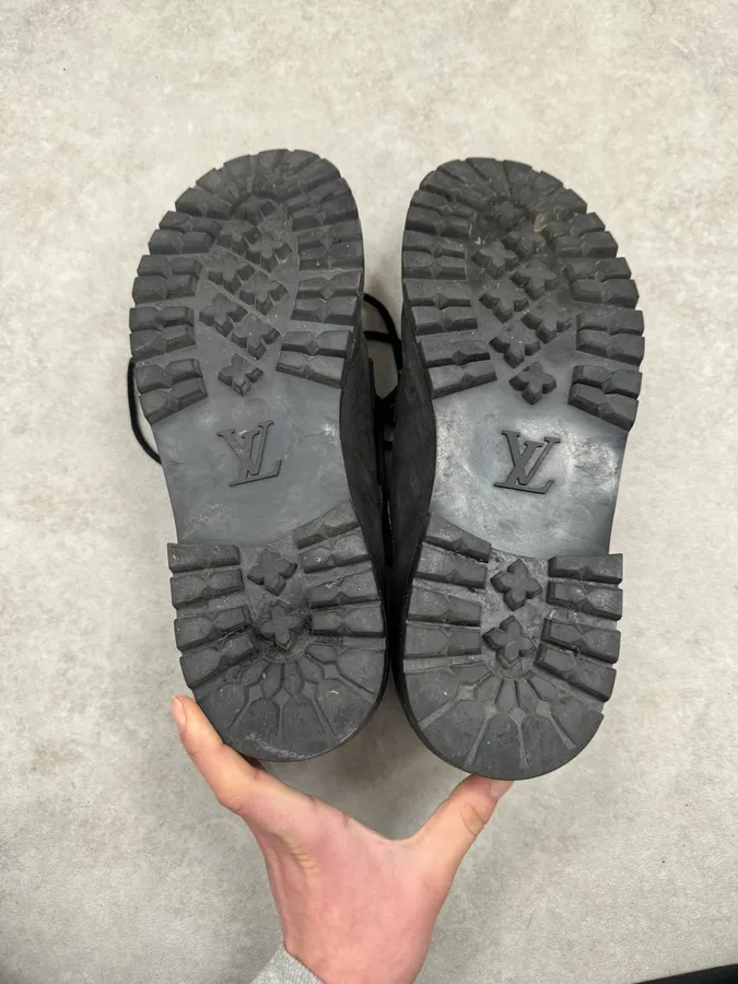 Louis Vuitton Lace-Up Detachable Black Eroded Leather Boots - Image 9