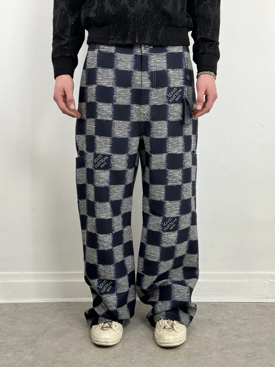 Louis Vuitton Navy Wool Damier Workwear Pants - Image 2