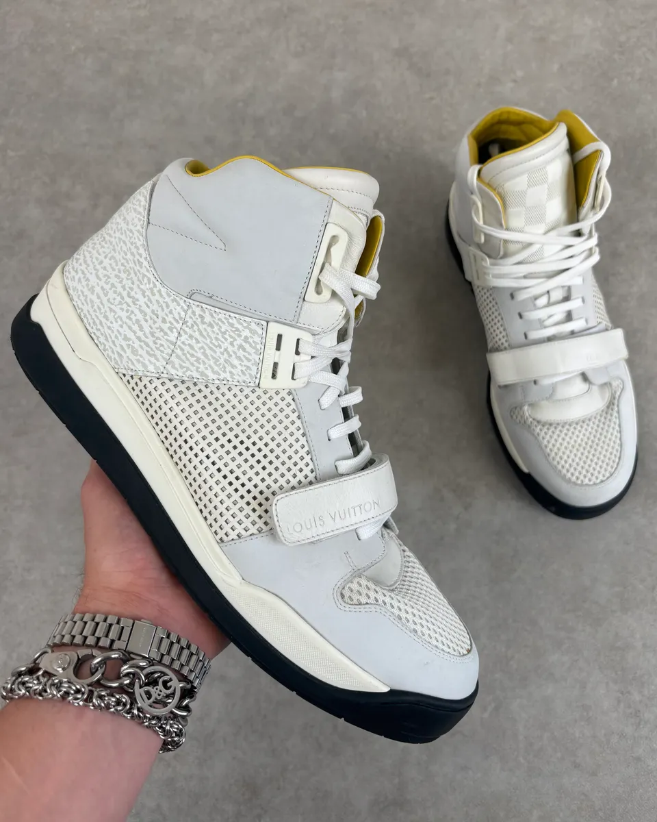 Louis Vuitton White Trail Blazer Leather Mesh High Sneakers