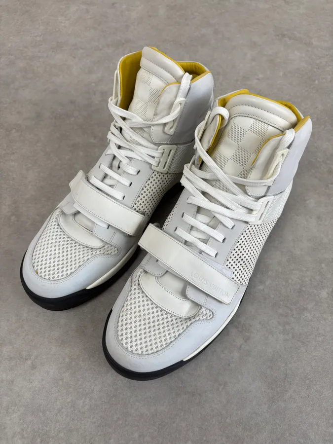 Louis Vuitton White Trail Blazer Leather Mesh High Sneakers - Image 3